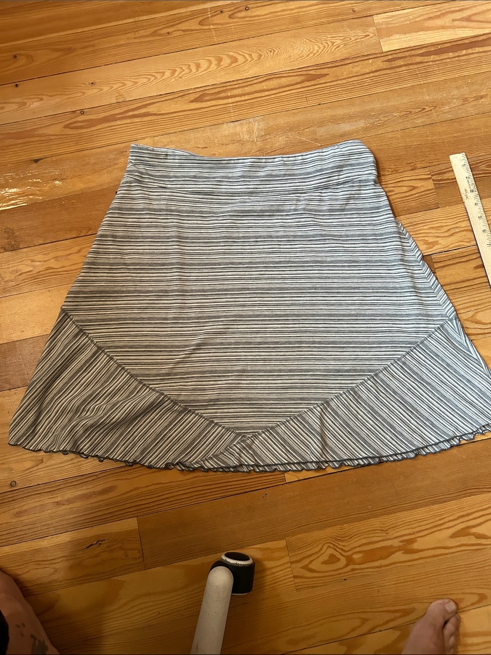 Ex Officio Striped Gray A-Line Ruffle Hem Skirt